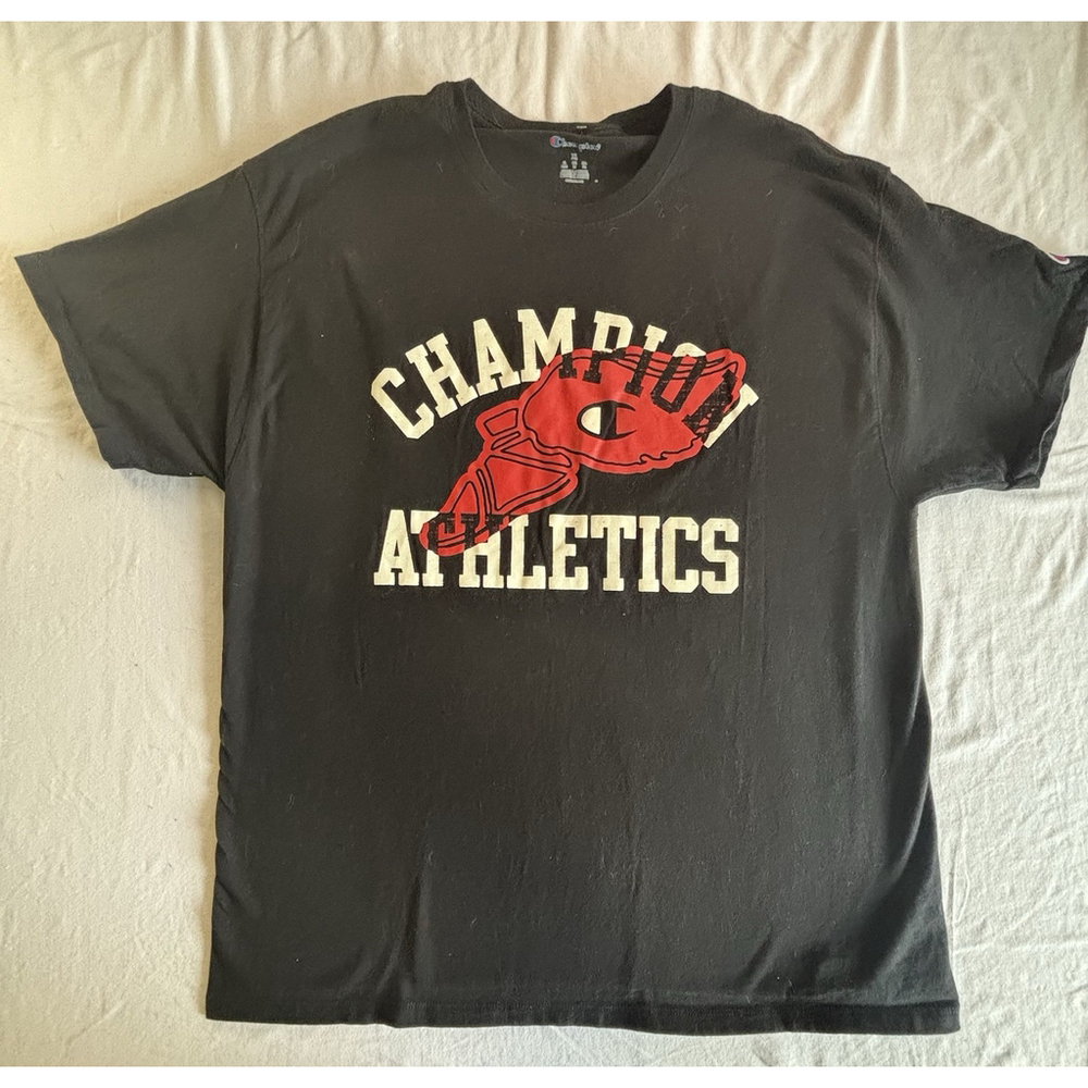 Champion Athletics Graphic T-Shirt Black Men’s XL Red Big Logo 100% Cotton
